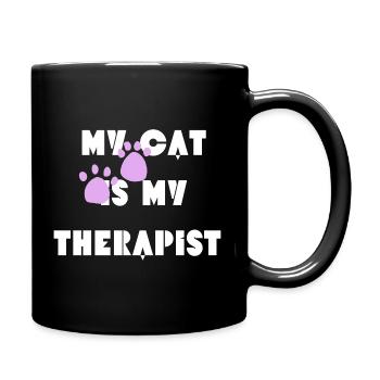 Meine Katze ist meine Therapeutin - Tasse einfarbig - Schwarz - Rechts