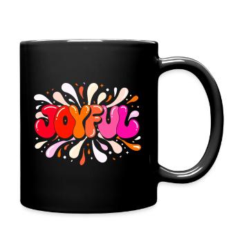 Fröhliche, bunte Glitzer-Blasenbuchstaben - Tasse einfarbig - Schwarz - Rechts