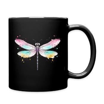 Libelle mit Aquarellflügeln - Tasse einfarbig - Schwarz - Rechts
