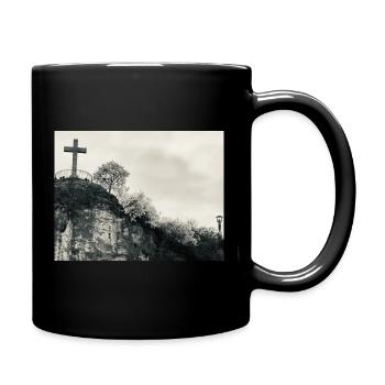Stone Hill with Cross - Full Colour Mug - black - Right