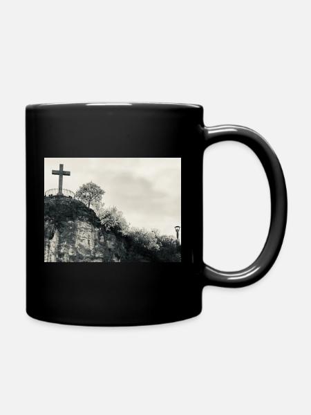 Stone Hill with Cross - Full Colour Mug - black