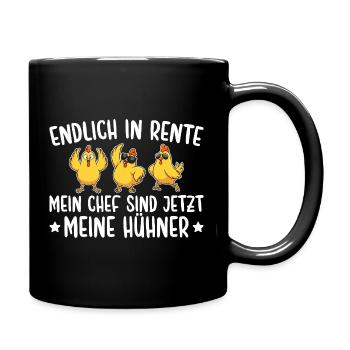 Rente Mein Chef sind meine Hühner Landwirt - Tasse einfarbig - Schwarz - Rechts