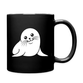 Baby Robbe Silhouette niedliches Tiermotiv - Tasse einfarbig - Schwarz - Rechts