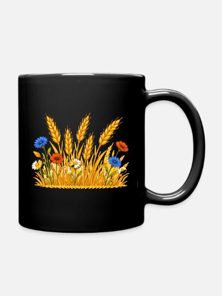 Goldenes Weizenfeld mit Wildblumen - Tasse einfarbig - Schwarz