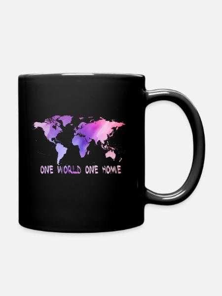 One World One Home Carte mondiale - Mug uni - noir