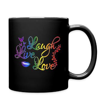 Laugh Live Love in LGBT Regenbogen Farben - Tasse einfarbig - Schwarz - Rechts
