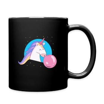 Einhorn mit Kaugummiblase - Tasse einfarbig - Schwarz - Rechts