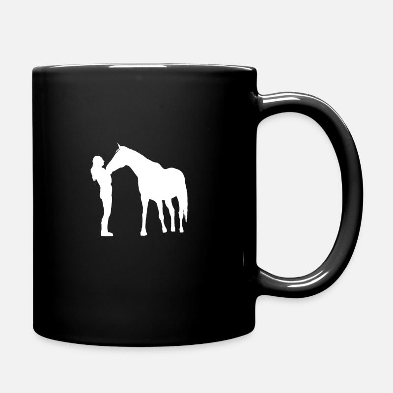 Pferdemädchen mit Pferd - Tasse einfarbig - Schwarz
