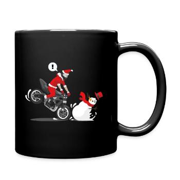 Weihnachtlicher Motorradstoppie - Tasse einfarbig - Schwarz - Rechts