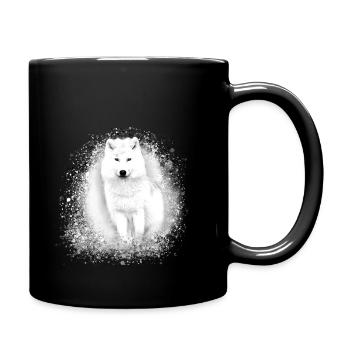weisser wolf, wolf, husky, hund, graffiti, malerei - Tasse einfarbig - Schwarz - Rechts