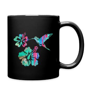 hummingbird,watercolor,flowers, hibiscus,floral,bird - Full Colour Mug - black - Right