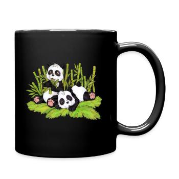 Niedlicher Panda schlafender Pandabär mit Bambus - Tasse einfarbig - Schwarz - Rechts