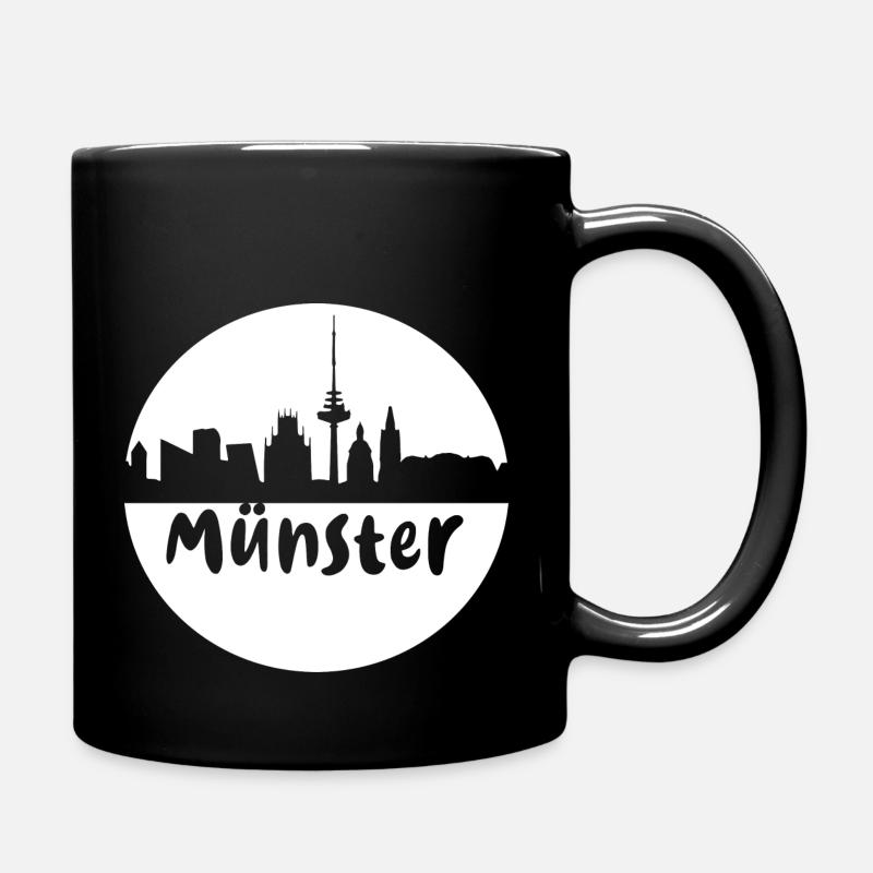 Münster, kreis, skyline,scherenschnitt, weiss - Tasse einfarbig - Schwarz