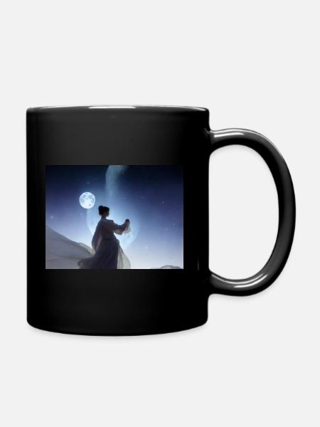 Girl and the moon - Full Colour Mug - black