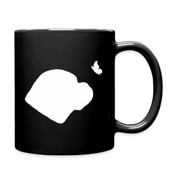 Old English Bulldog mit Schmetterling - Tasse einfarbig - Schwarz - Rechts