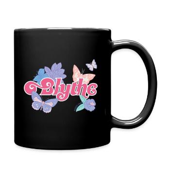 Blythe Logo Mit Schmetterlingen Und Blumen - Tasse einfarbig - Schwarz - Rechts