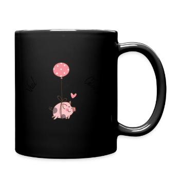 Viel Glück - Schweinchen - Tasse einfarbig - Schwarz - Rechts