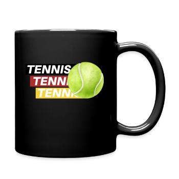 Tennis Eleganz: Schwarz, Rot, Gold - Tasse einfarbig - Schwarz - Rechts