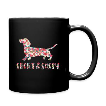 Kleiner und frecher Dackel blumig - Tasse einfarbig - Schwarz - Rechts