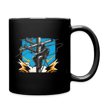 Elektriker am Mast - Starkstrom-Profi - Tasse einfarbig - Schwarz - Rechts