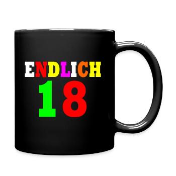Endlich 18 - Tasse einfarbig - Schwarz - Rechts