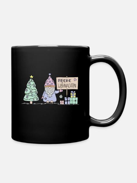 Weihnachts-Wichtel mit Geschenken und Tannenbaum - Tasse einfarbig - Schwarz