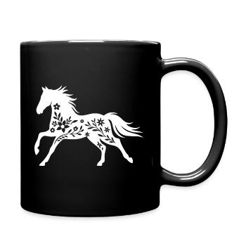 Élégante silhouette de cheval floral - Mug uni - noir - Droite