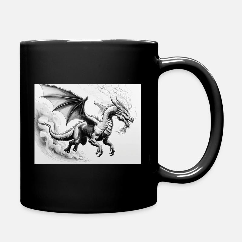 Entschlossener Drache mit Feuerflügeln - Tasse einfarbig - Schwarz
