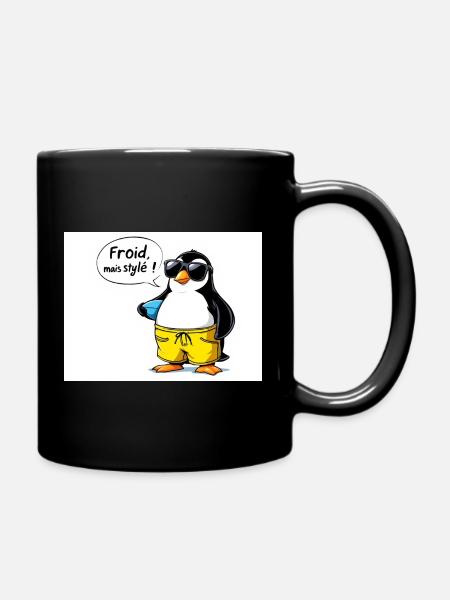 Manchon de pingouin stylé avec lunettes - Mug uni - noir