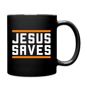 Jesus Rettet Christlich - Tasse einfarbig - Schwarz - Rechts