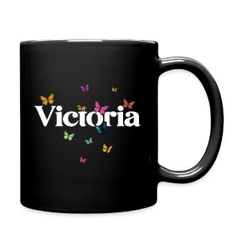 Schöner Mädchenname mit Schmetterlingen VICTORIA - Tasse einfarbig - Schwarz - Rechts