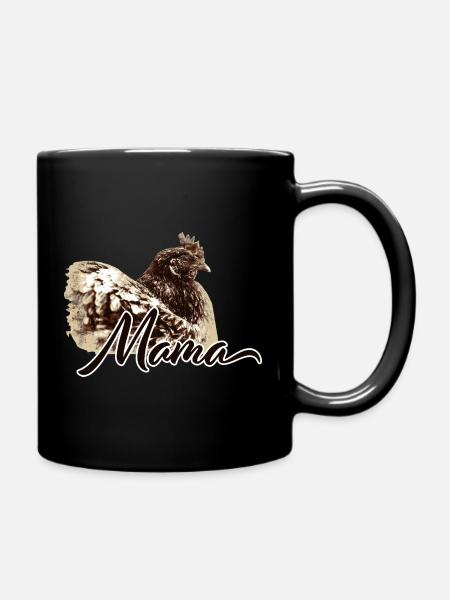 Charming Chicken Illustration with Mother Motif - Full Colour Mug - black