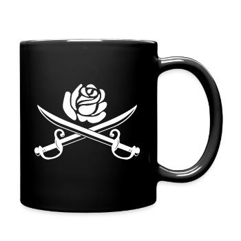 Weiße Blume und gekreuzte Schwerter - Tasse einfarbig - Schwarz - Rechts