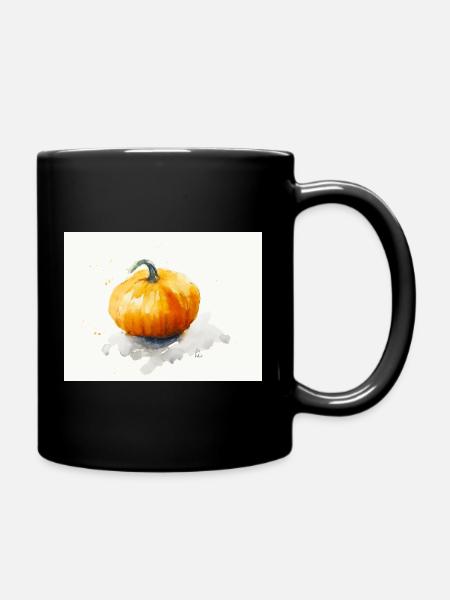 Jack'o Lantern Pumpkin - Hand Painted Watercolor Painting - Full Colour Mug - black