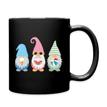 Fröhliches Gartenzwerg-Trio Sommermix - Tasse einfarbig - Schwarz - Rechts