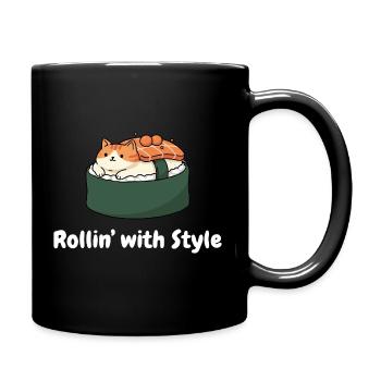 Sushi Katze Roll Stil - Tasse einfarbig - Schwarz - Rechts