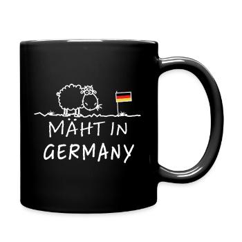 Mäht in Germany – Lustiger Bauernhof Spruch Schaf - Tasse einfarbig - Schwarz - Rechts