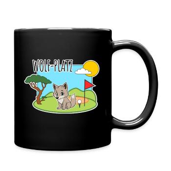 Wolf-Platz - Ein Wolf auf dem Golfplatz - Tasse einfarbig - Schwarz - Rechts