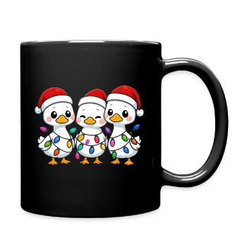 Enten-Trio mit Weihnachtsbeleuchtung, Entenlins - Tasse einfarbig - Schwarz - Rechts