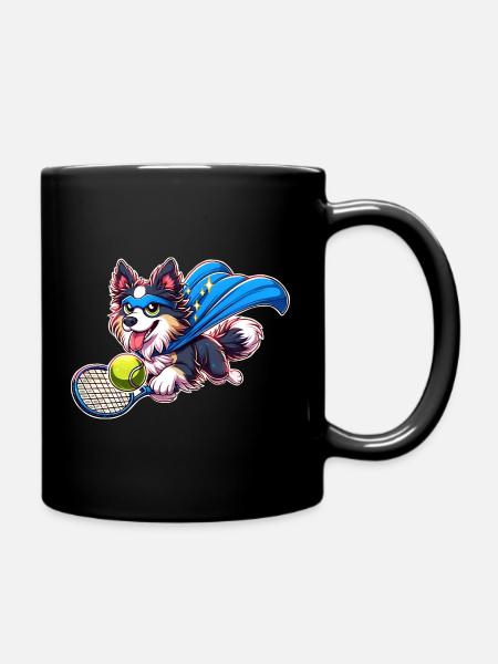 Corgi super-héros avec balle de tennis et cape - Mug uni - noir