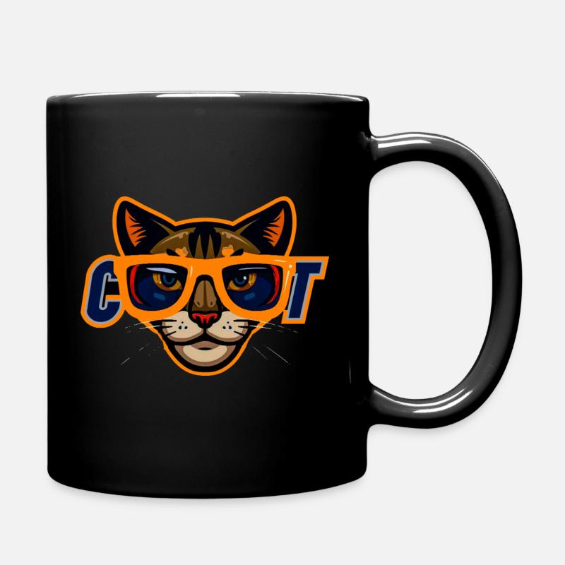 Cat with orange sunglasses - Full Colour Mug - black