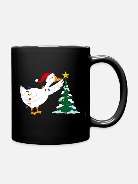 Gans und Weihnachtsbaum - Tasse einfarbig - Schwarz
