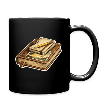 Vintage Reisejournal Notizbuch - Tasse einfarbig - Schwarz - Rechts