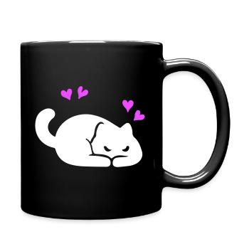 Katze Liebe - Tasse einfarbig - Schwarz - Rechts
