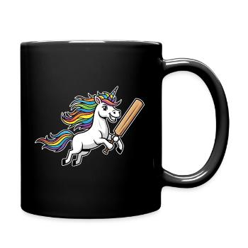 Unicorn cricket with colorful rainbow mane - Full Colour Mug - black - Right