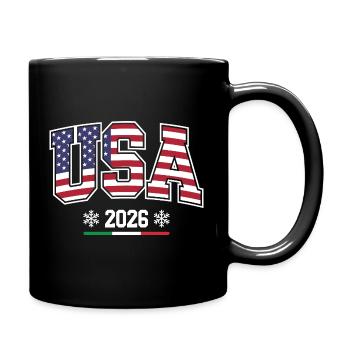 USA 2026 Flag and Snowflakes - Full Colour Mug - black - Right