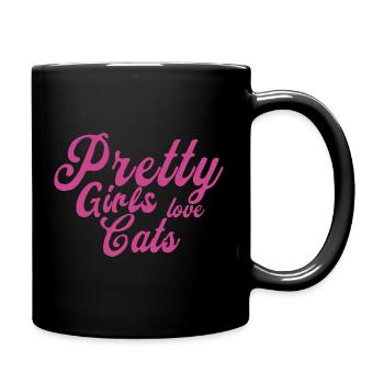 Pink Katzenliebe Spruch - Tasse einfarbig - Schwarz - Rechts