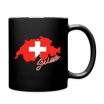 Carte avec le drapeau de la Suisse, j’adore la Suisse - Mug uni - noir - Droite