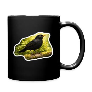 Amsel auf moosbedecktem Ast - Naturfoto-Look - Tasse einfarbig - Schwarz - Rechts