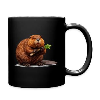 Beaver with branch forest animal illustration - Full Colour Mug - black - Right